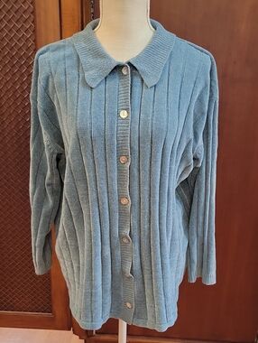 UNIF Bean Chenille Blue Cardigan Sweater Mother of Pearl Buttons - Size Medium